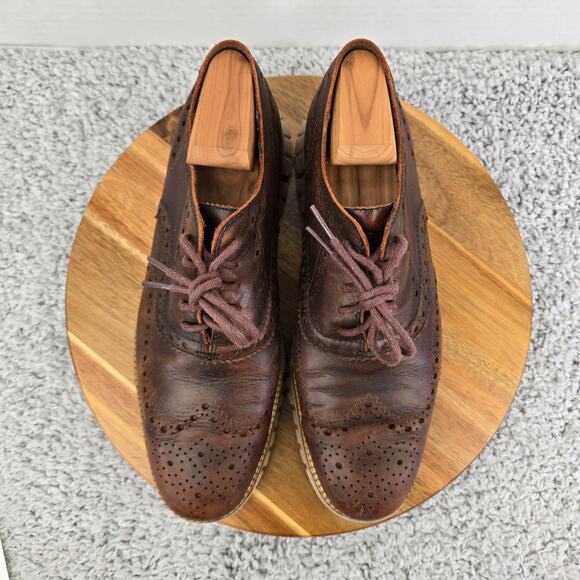 Cole Haan ZeroGrand Brown Leather Rustic Medallion Wingtip Oxford Mens 9.5 M - Picture 5 of 14